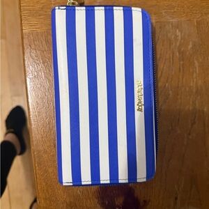 Striped Blue and White Wallet with Gold Accent